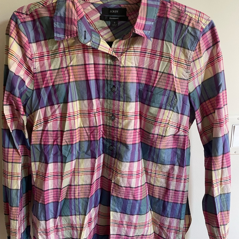 J. Crew classic popover shirt in plaid print - quarter buttoned down
